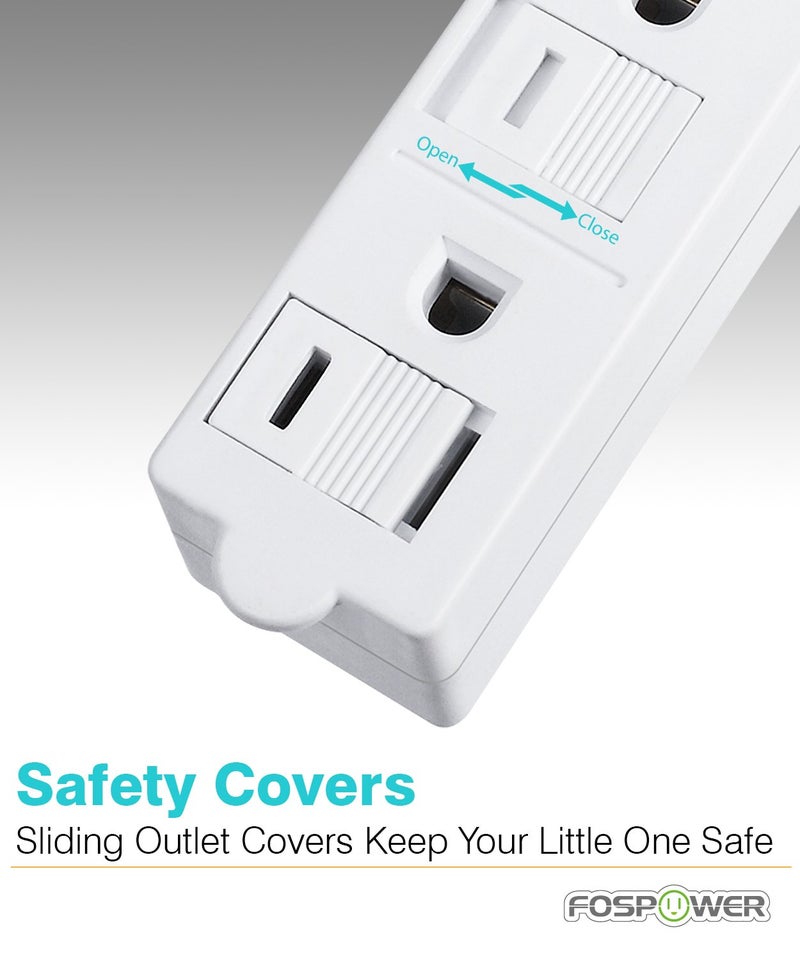 FosPower 3 Outlet Power Strip 3ft - FosPower Cruise Ship Approved Small White Power Strip with Flat Plug & Safety Covers, Short 3 Foot Short Extension Cord, No Surge Protector, 3 Prong, ETL Listed -2PACK - Image 2